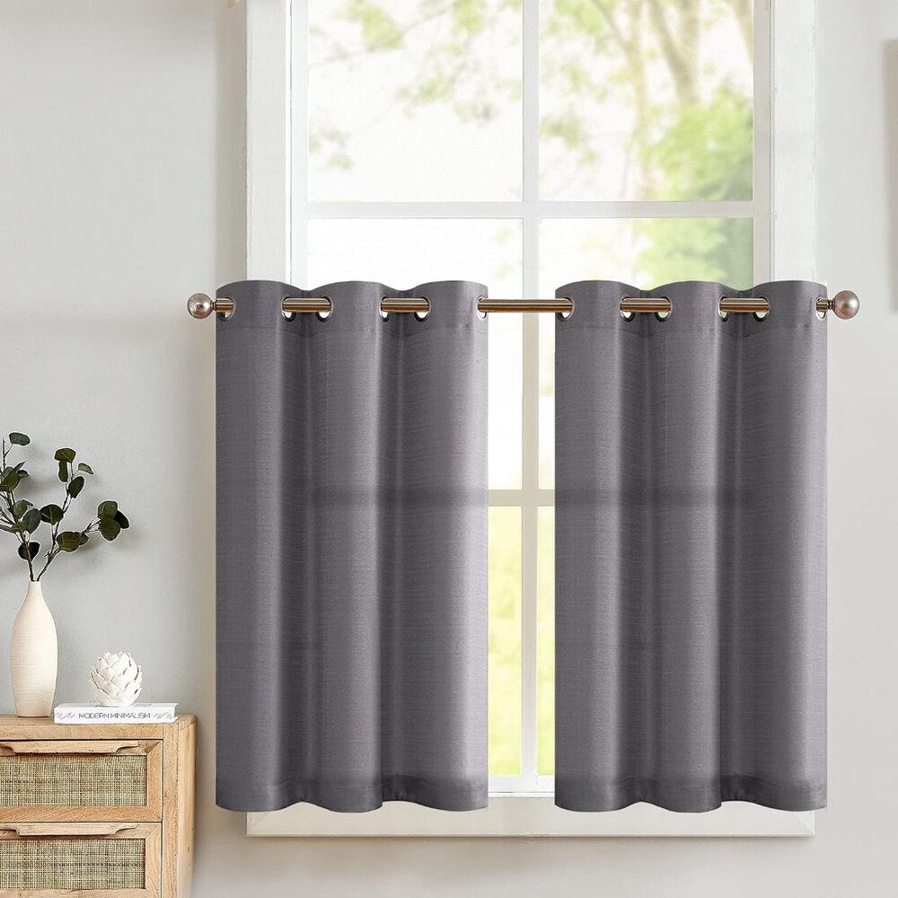 Linen Textured Kitchen Curtains Farmhouse / Cafe Style - 24 Inch Length